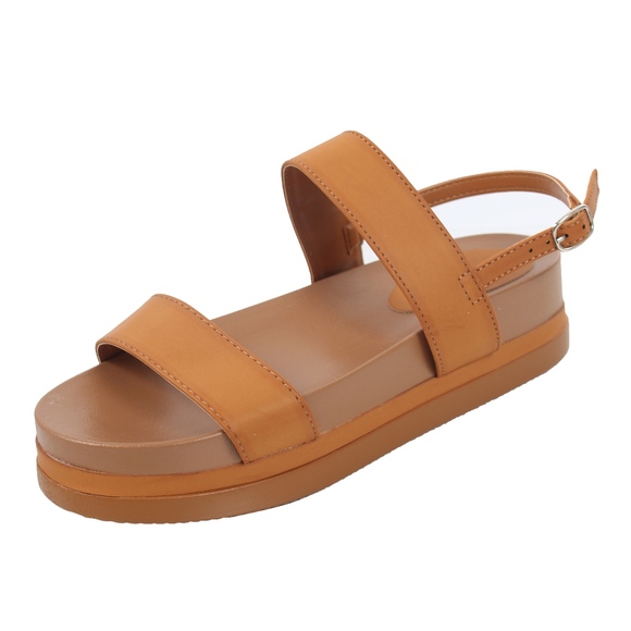 Tan 2 Band Slingback Flatform Sandal - Picture 3 of 7